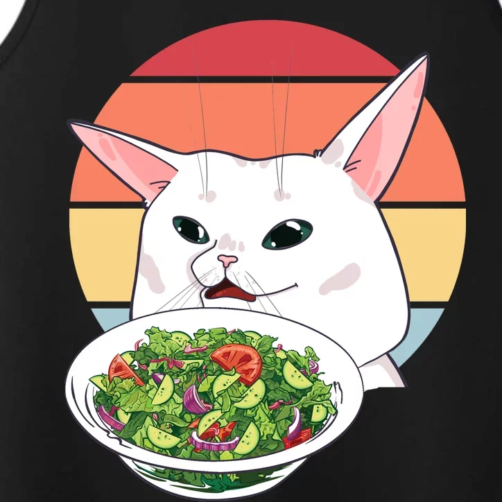 Retro Confused Cat At Dinner Table Meme Performance Tank