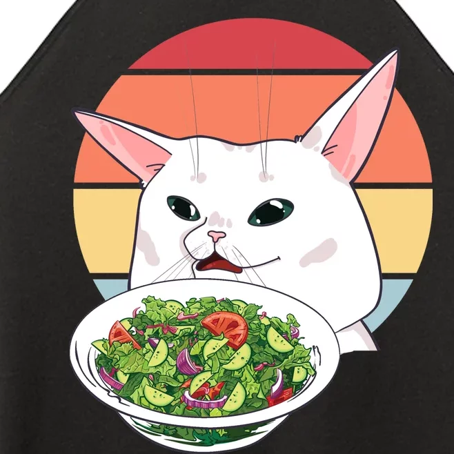 Retro Confused Cat At Dinner Table Meme Women’s Perfect Tri Rocker Tank