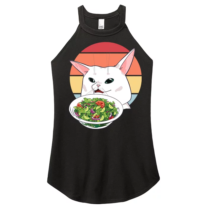 Retro Confused Cat At Dinner Table Meme Women’s Perfect Tri Rocker Tank