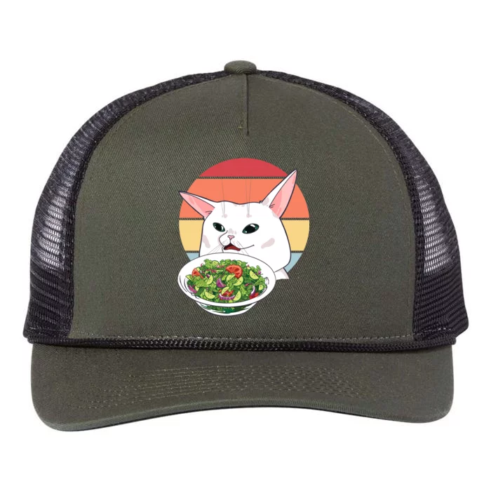 Retro Confused Cat At Dinner Table Meme Retro Rope Trucker Hat Cap