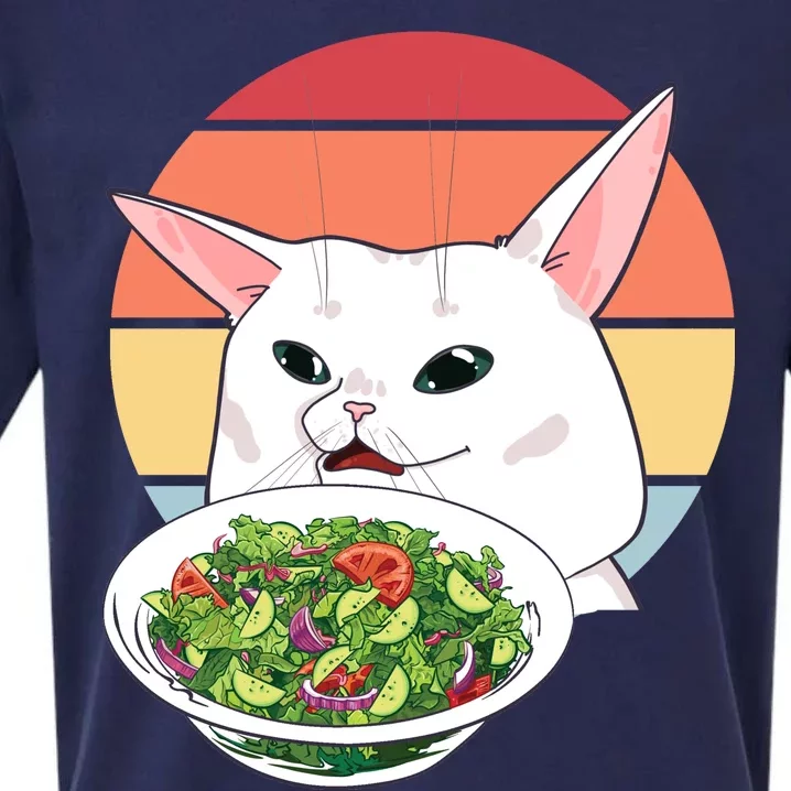 Retro Confused Cat At Dinner Table Meme Sueded Cloud Jersey T-Shirt