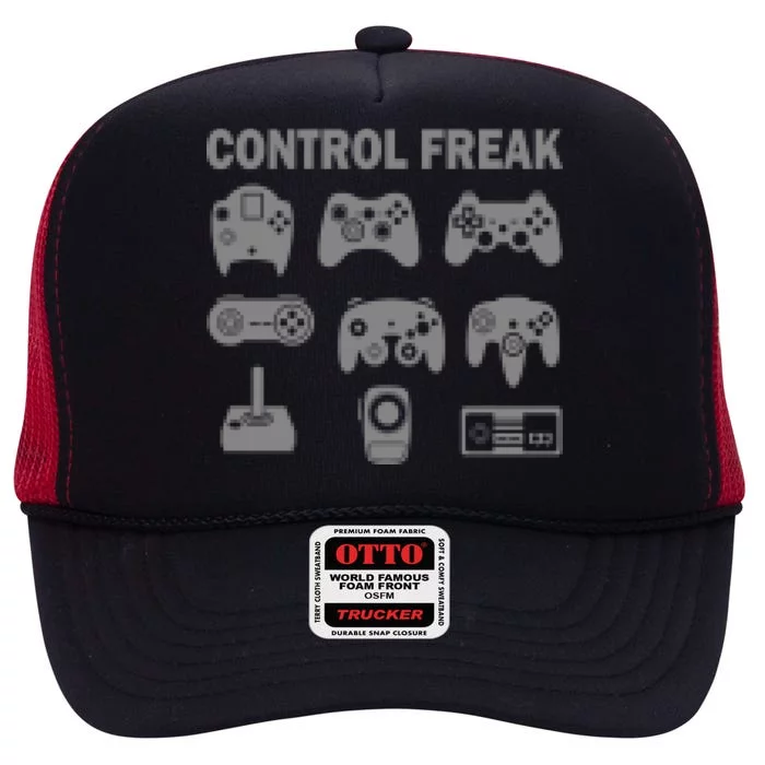 Retro Control Freak 8 Bit Gamer High Crown Mesh Trucker Hat