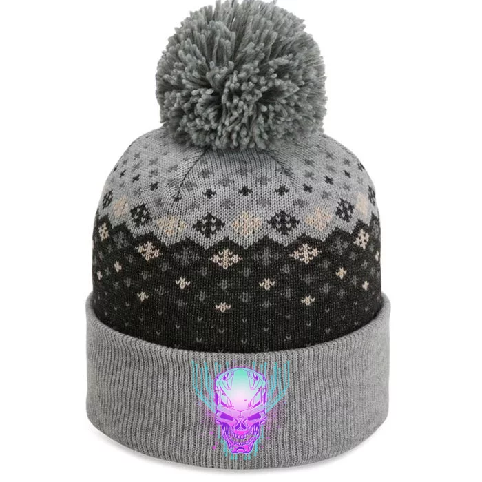 Retro Cyber Robot Skull The Baniff Cuffed Pom Beanie