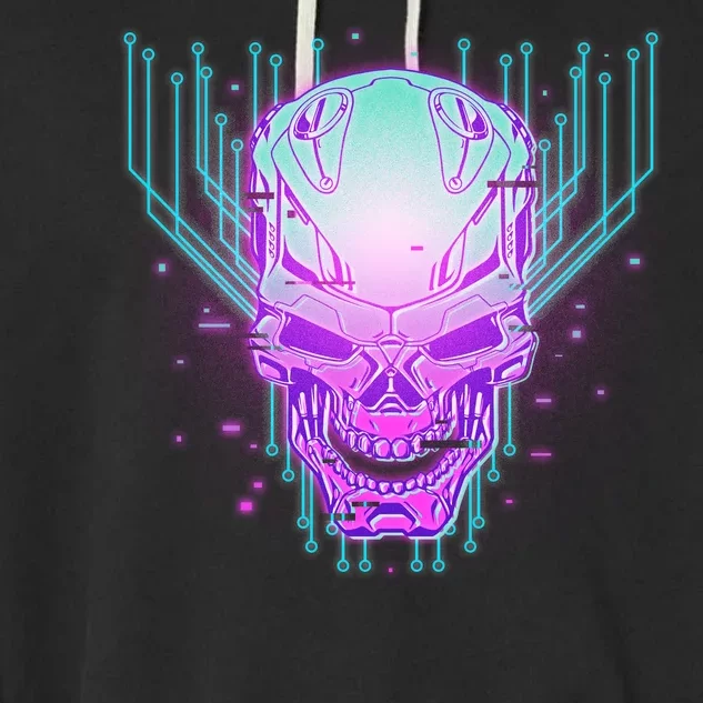 Retro Cyber Robot Skull Garment-Dyed Fleece Hoodie