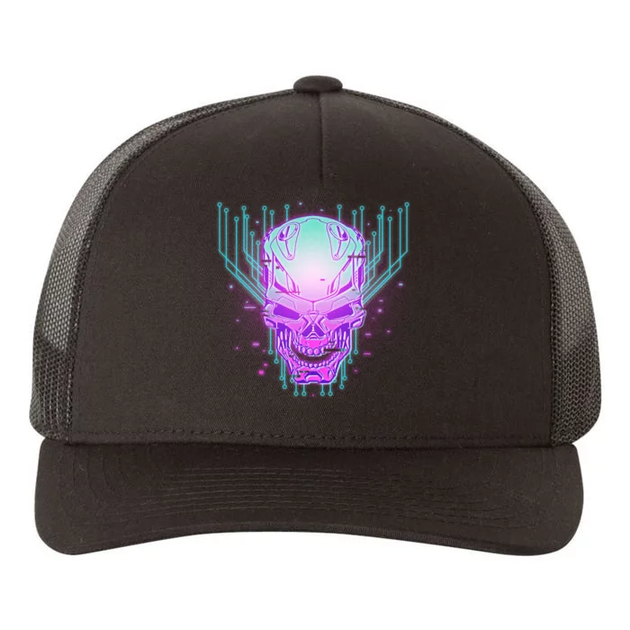 Retro Cyber Robot Skull Yupoong Adult 5-Panel Trucker Hat