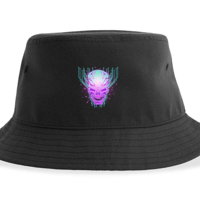 Retro Cyber Robot Skull Sustainable Bucket Hat