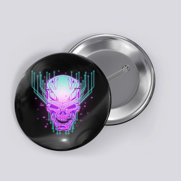 Retro Cyber Robot Skull Button