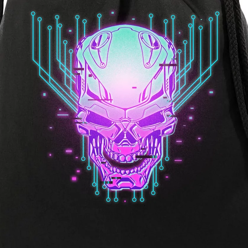 Retro Cyber Robot Skull Drawstring Bag