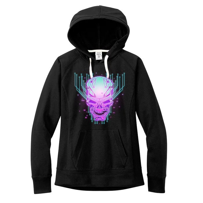 Retro Cyber Robot Skull Women's Fleece Hoodie