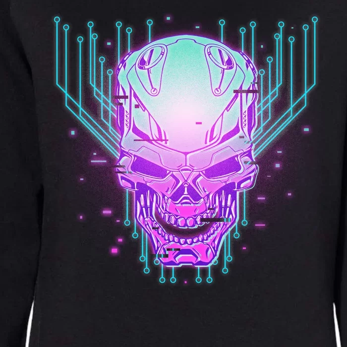 Retro Cyber Robot Skull Womens California Wash Sweatshirt