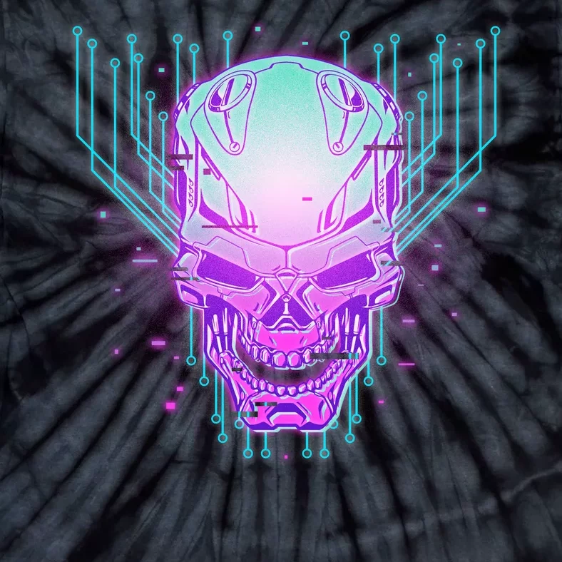 Retro Cyber Robot Skull Tie-Dye T-Shirt