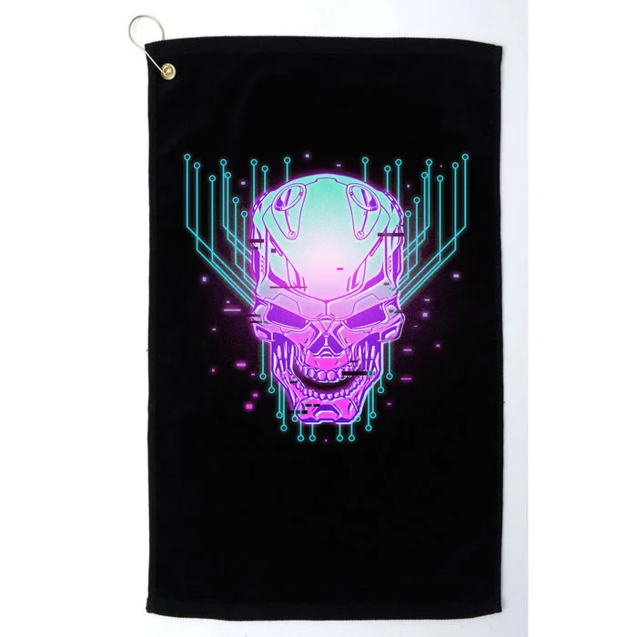 Retro Cyber Robot Skull Platinum Collection Golf Towel