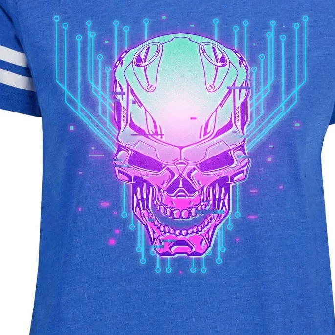 Retro Cyber Robot Skull Enza Ladies Jersey Football T-Shirt