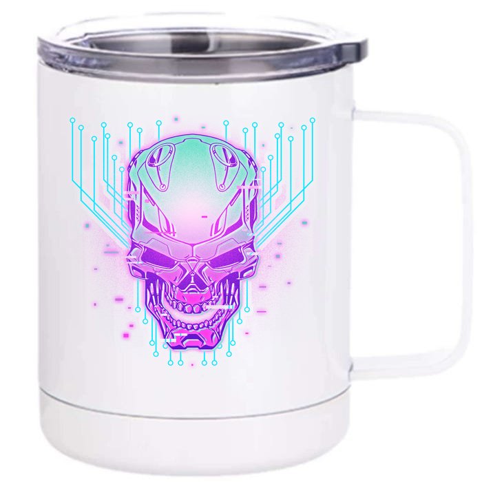 Retro Cyber Robot Skull Front & Back 12oz Stainless Steel Tumbler Cup