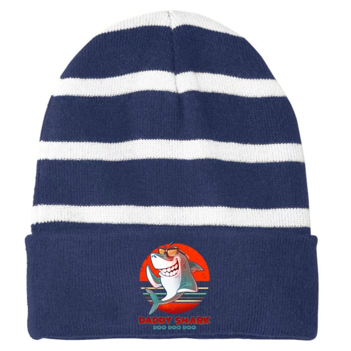 Retro Daddy Shark Doo Doo Doo Striped Beanie with Solid Band