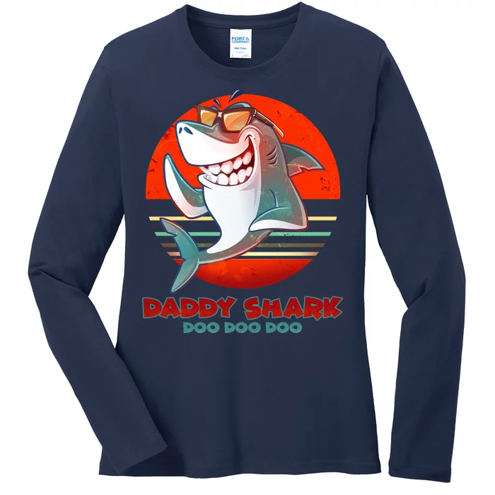 Retro Daddy Shark Doo Doo Doo Ladies Long Sleeve Shirt