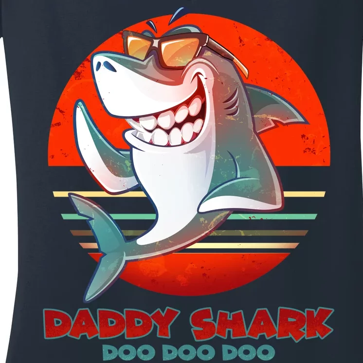 Retro Daddy Shark Doo Doo Doo Women's V-Neck T-Shirt