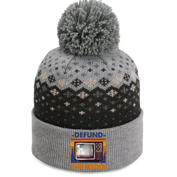 Retro Defund the Media Vintage TV Set The Baniff Cuffed Pom Beanie