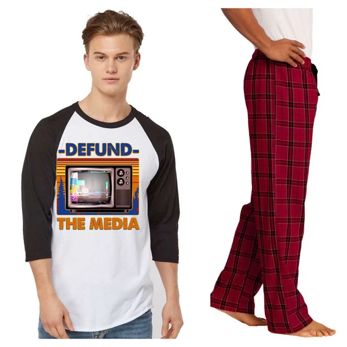 Retro Defund the Media Vintage TV Set Raglan Sleeve Pajama Set