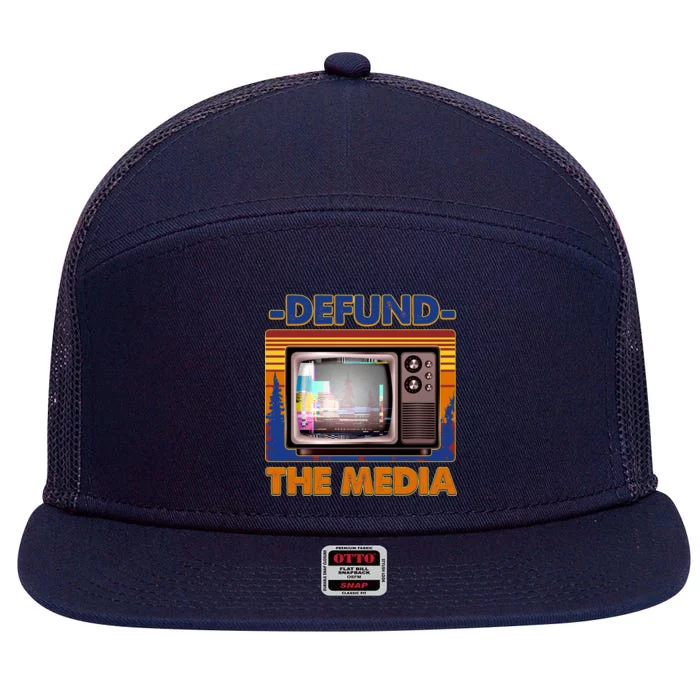 Retro Defund the Media Vintage TV Set 7 Panel Mesh Trucker Snapback Hat