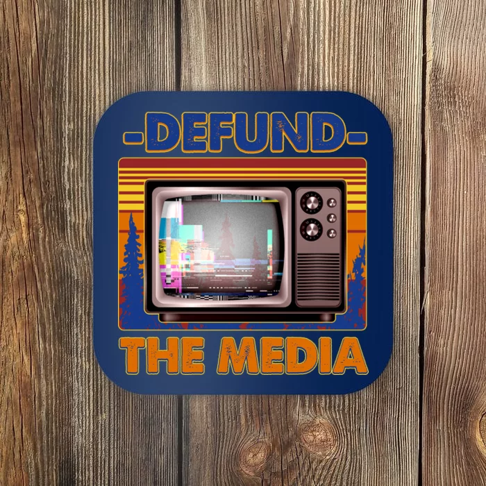 Retro Defund the Media Vintage TV Set Coaster