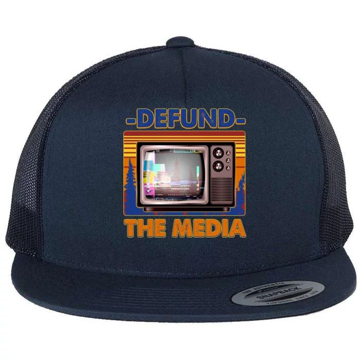 Retro Defund the Media Vintage TV Set Flat Bill Trucker Hat