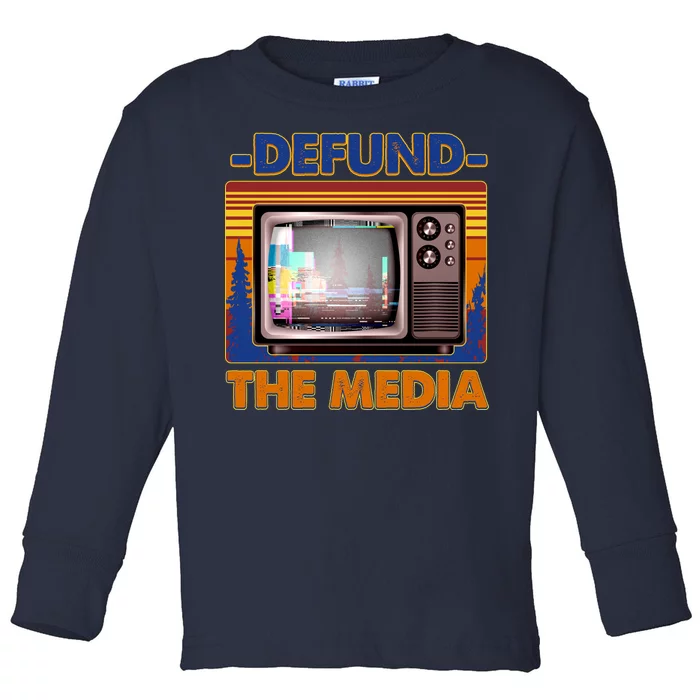 Retro Defund the Media Vintage TV Set Toddler Long Sleeve Shirt