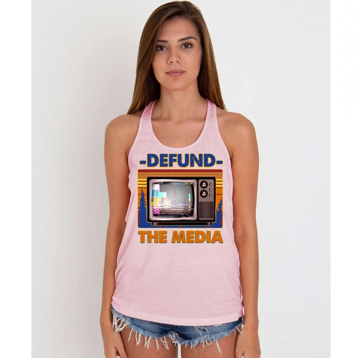 Retro Defund the Media Vintage TV Set Women's Knotted Racerback Tank