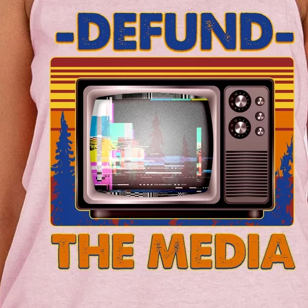 Retro Defund the Media Vintage TV Set Women's Knotted Racerback Tank