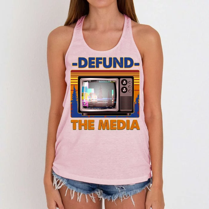 Retro Defund the Media Vintage TV Set Women's Knotted Racerback Tank