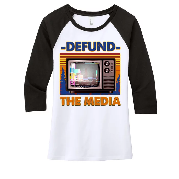 Retro Defund the Media Vintage TV Set Women's Tri-Blend 3/4-Sleeve Raglan Shirt