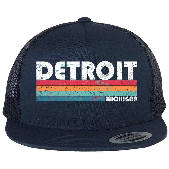 Retro Detroit Michigan Flat Bill Trucker Hat