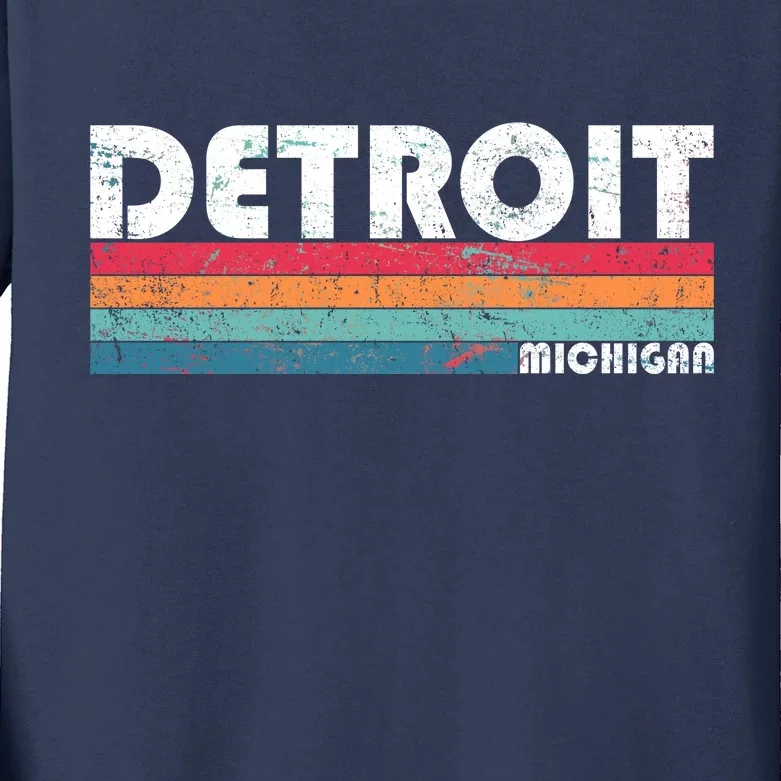 Retro Detroit Michigan Kids Long Sleeve Shirt