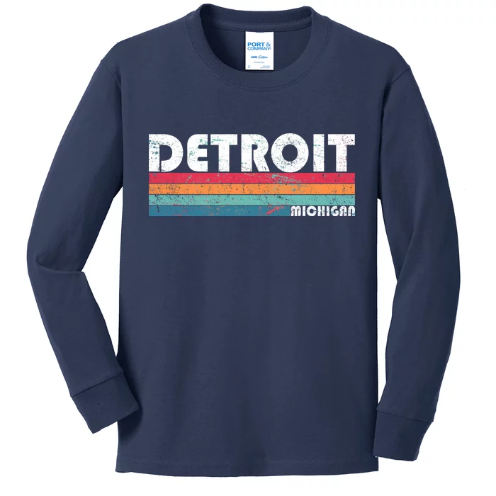 Retro Detroit Michigan Kids Long Sleeve Shirt