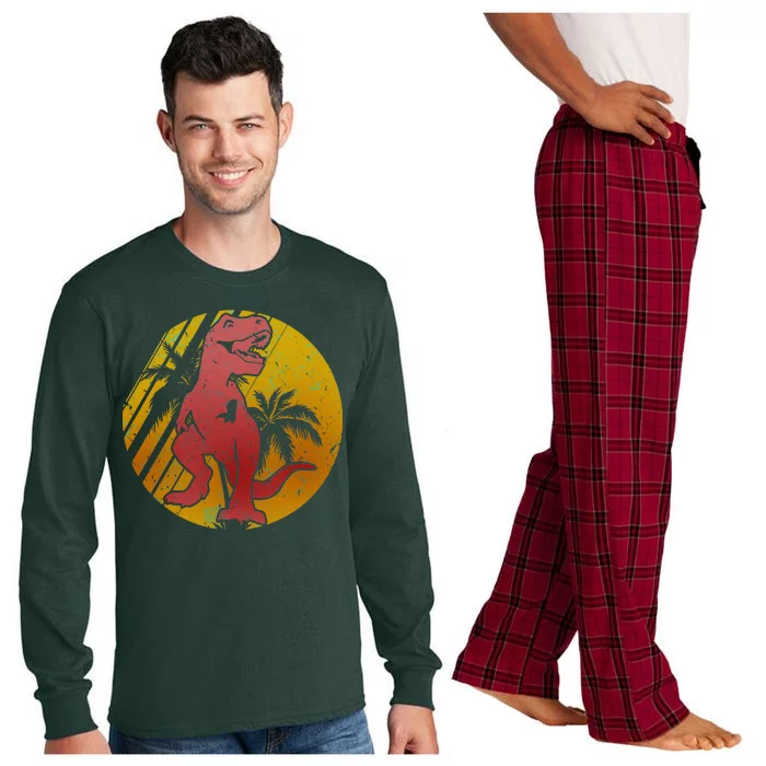 Retro Dinosaur Sunset Long Sleeve Pajama Set