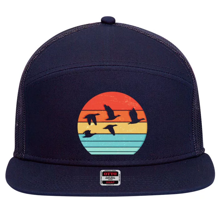 Retro Duck Hunting Sunset 7 Panel Mesh Trucker Snapback Hat