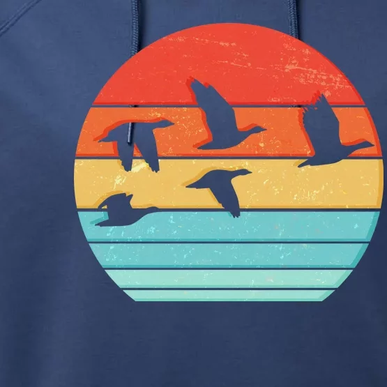 Retro Duck Hunting Sunset Performance Fleece Hoodie