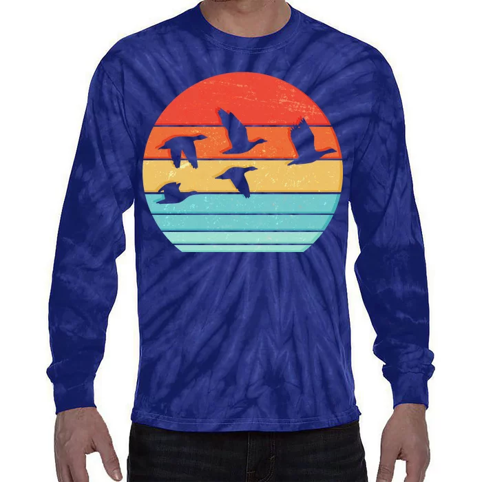 Retro Duck Hunting Sunset Tie-Dye Long Sleeve Shirt