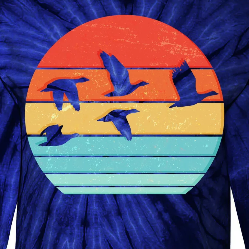 Retro Duck Hunting Sunset Tie-Dye Long Sleeve Shirt