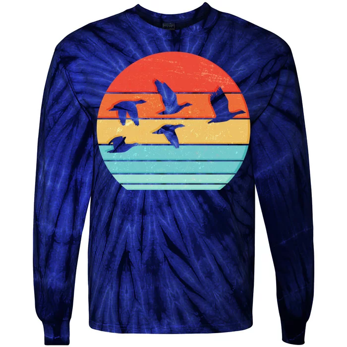 Retro Duck Hunting Sunset Tie-Dye Long Sleeve Shirt