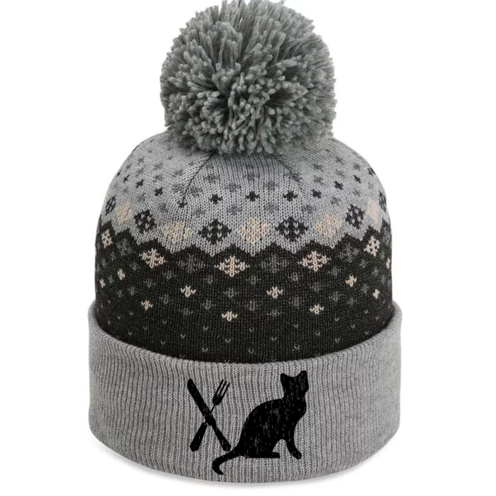 Retro Eat Pussy Funny Cat Spoon The Baniff Cuffed Pom Beanie