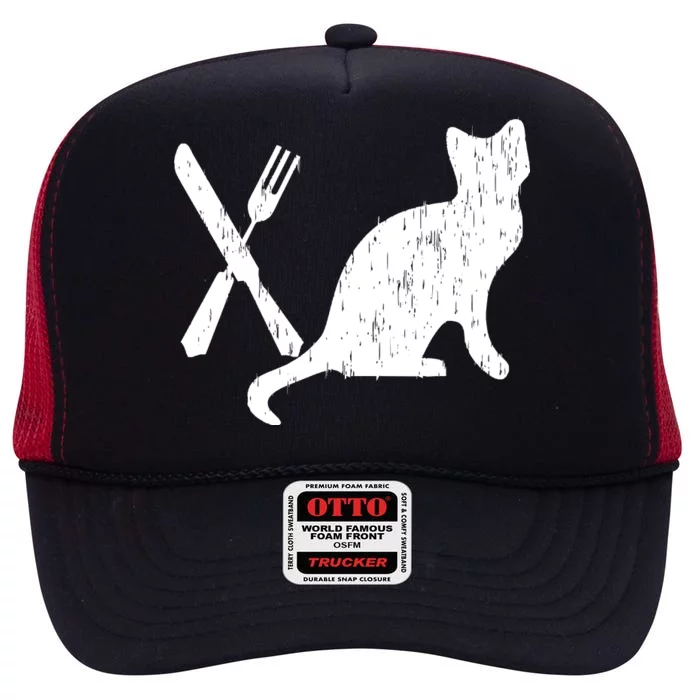 Retro Eat Pussy Funny Cat Spoon High Crown Mesh Trucker Hat