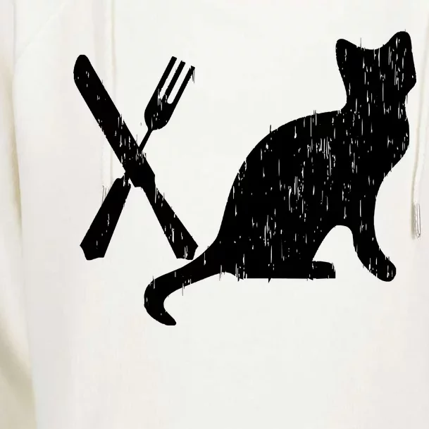 Retro Eat Pussy Funny Cat Spoon Womens Funnel Neck Pullover Hood