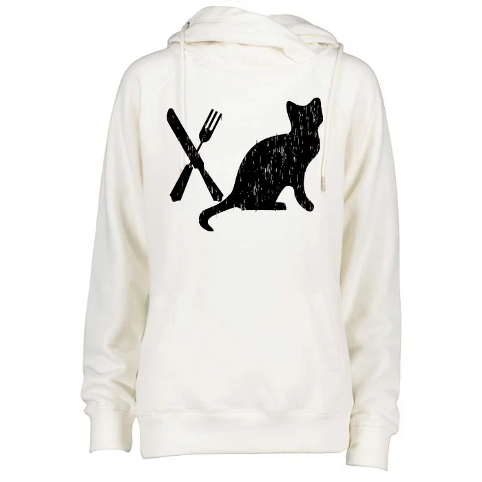 Retro Eat Pussy Funny Cat Spoon Womens Funnel Neck Pullover Hood