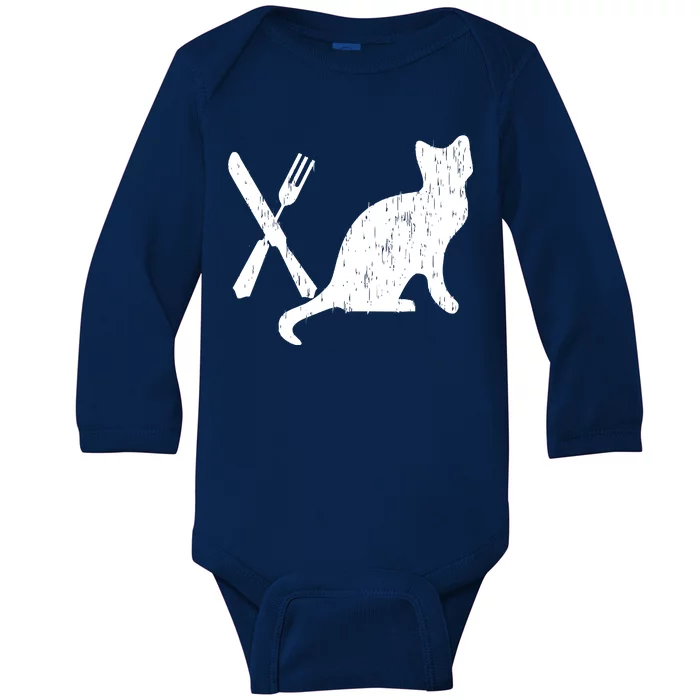 Retro Eat Pussy Funny Cat Spoon Baby Long Sleeve Bodysuit