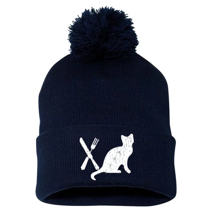 Retro Eat Pussy Funny Cat Spoon Pom Pom 12in Knit Beanie