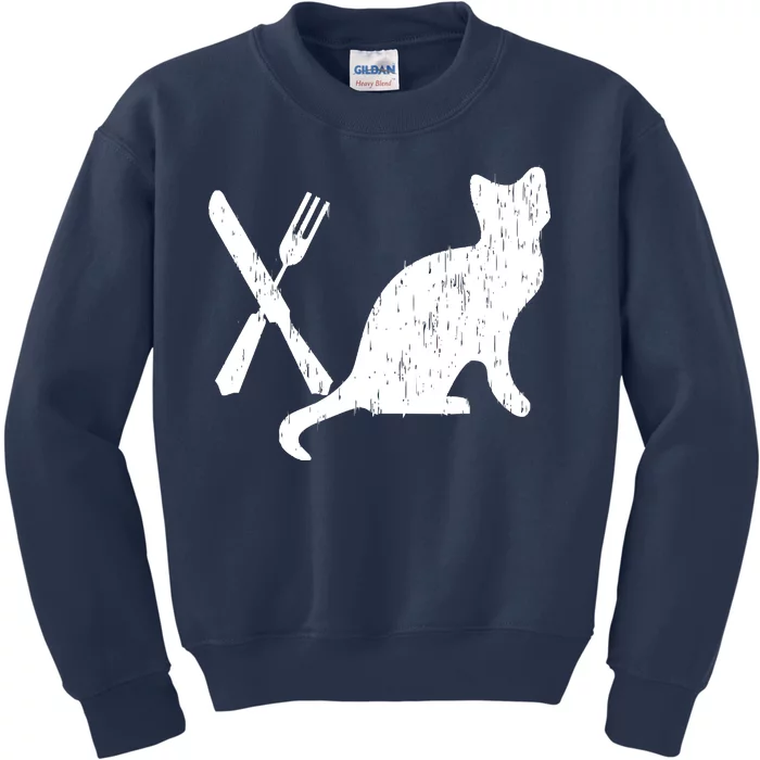 Retro Eat Pussy Funny Cat Spoon Kids Sweatshirt