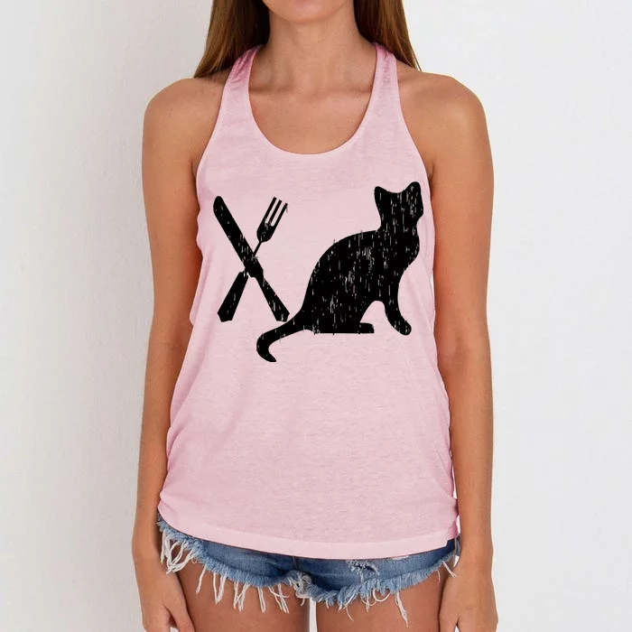 Retro Eat Pussy Funny Cat Spoon Women's Knotted Racerback Tank