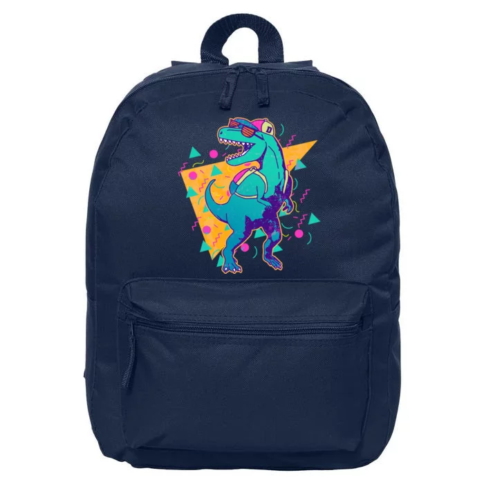 Retro Eighties Nineties Back to School TRex Dinosaur 16 in Basic Backpack