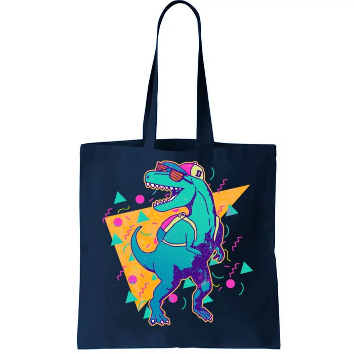 Retro Eighties Nineties Back to School TRex Dinosaur Tote Bag